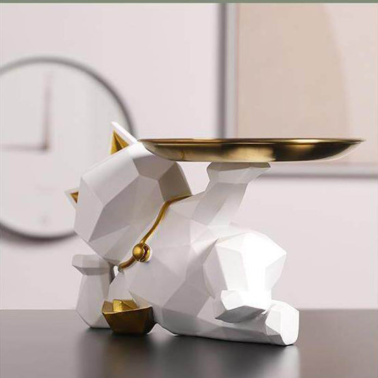Geometric Modern Fortune Cat with Tray 10inch Lucky Cat Charm