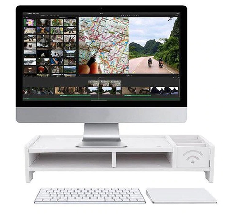 Self Assembled Monitor Stand with Work Desk Organiser- White