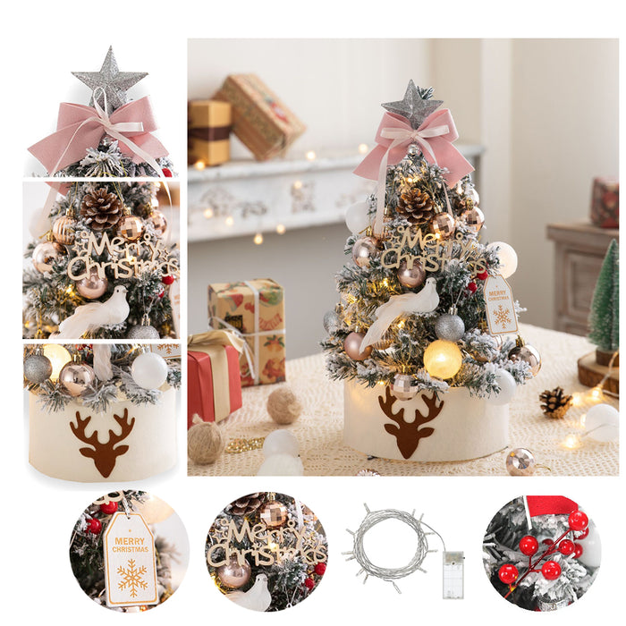 Table Top Snowy Christmas Tree 60cm with Ornaments with LED light