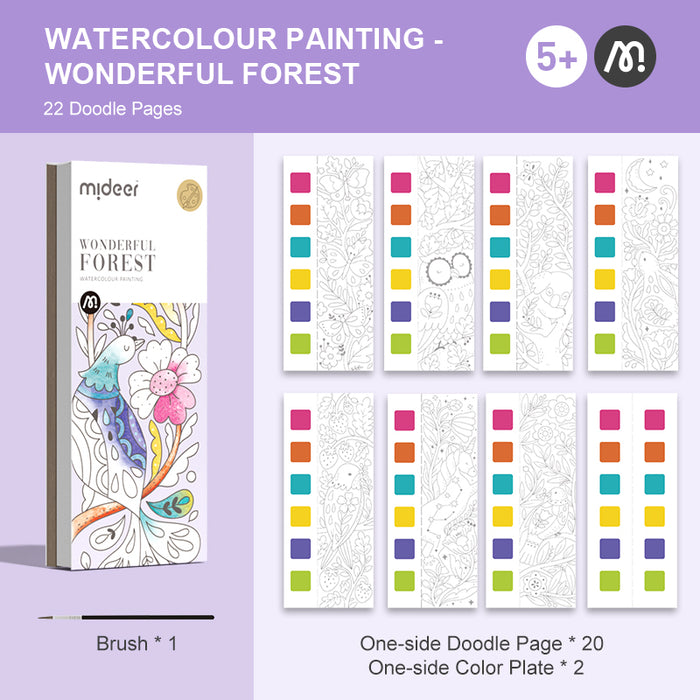Mideer Watercolour Painting for Age 3+ Travel Portable Set All in One with Paintbrush Illustrations and Pigment Included [4 designs]