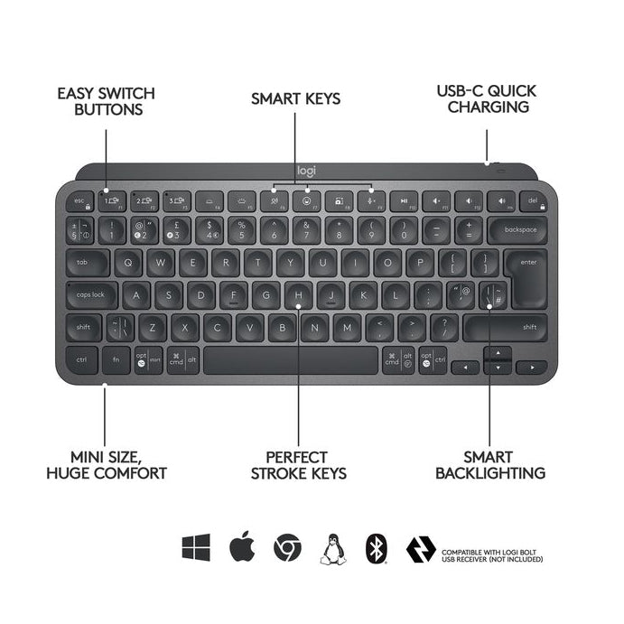 Logitech MINI MX KEYS MINI Wireless Bluetooth Keyboard for Mac/PC