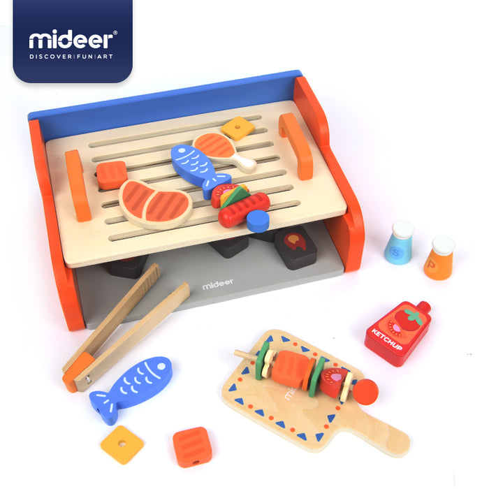 Mideer Pretend Playset Wooden Set My First BBQ, Tool Bench, Medical Kit