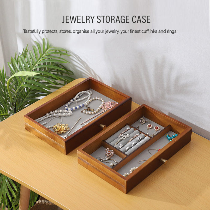 Two Drawer White Solid Wood Jewelry Box , Jewelry Storage Display Organizer