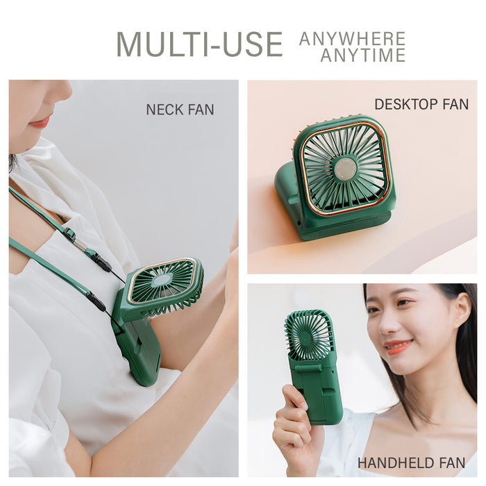 Portable Neck Fan F30 with Mobile Stand Multi Use Foldable Desktop Handheld Halter Fan with Power Bank Built-In Battery