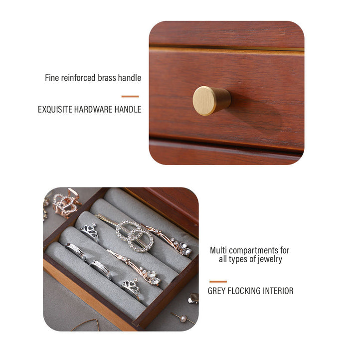 Two Drawer Brown Solid Wood Jewelry Box , Jewelry Storage Display Organizer