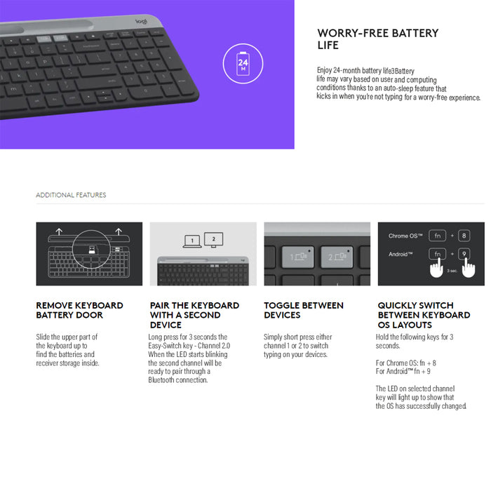 Logitech Keyboard K580 Graphite Wireless Multi-Device Keyboard with 1 Year Local Warranty