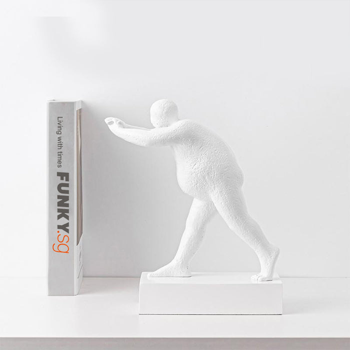 Decorative Sculpture Bookend, Pushing Man Art Book Stand