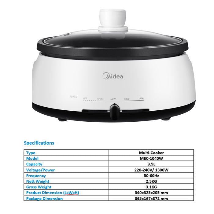 Midea 3.5L Multicooker Electric Cooker Pot, Steamboat / Frying Non-stick Multifunctional Cooker
