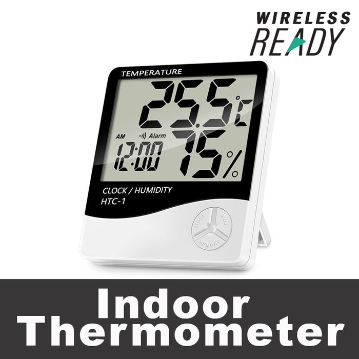 HTC-1 Indoor Digital Thermometer Humidity Monitor with Alarm Clock (White)
